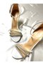 Lady Silver Satin Jewelled Very Stylish 8 Cm Transparent Heeled Blunt Square Toe Wedding Engagement Evening Dress Shoes