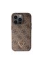 iPhone 14 Pro Max Compatible Case Guess Licensed Pu Leather with Rhinestone Triangle Logo 4g Pattern Brown - 4