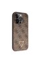 iPhone 14 Pro Max Compatible Case Guess Licensed Pu Leather with Rhinestone Triangle Logo 4g Pattern Brown