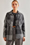 Women's Anthracite Plaid Pattern Double Pocket Cashmere Shirt 60041011 - 4