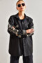 Women's Black Two-Pocket Embroidered Buttoned Cashmere Shirt 60041018 - 2