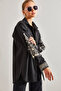 Women's Black Two-Pocket Embroidered Buttoned Cashmere Shirt 60041018 - 3
