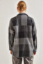 Women's Anthracite Plaid Pattern Double Pocket Cashmere Shirt 60041011 - 6