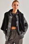 Women's Anthracite Plaid Pattern Double Pocket Cashmere Shirt 60041011
