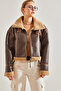 Women's Dark Brown Collared Belted Laminated Jacket 2289 - 4