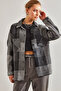 Women's Anthracite Plaid Pattern Double Pocket Cashmere Shirt 60041011 - 5