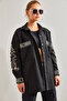Women's Black Two-Pocket Embroidered Buttoned Cashmere Shirt 60041018 - 7
