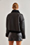 Women's Black Leather Plush Araboy Coat 2326 - 5