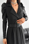 women's leather and shoulder detailed striped dress KKLF64 - 3