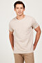 Men's Beige Slim Fit Narrow Cut 100% Cotton Crew Neck T-Shirt with Pockets - 3