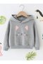 Girl's GRAY Hooded Cute Kitten Printed Sweatshirt