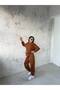 Unisex Very Loose Oversize Loose Cut Suede Sweat Pants Double Set Brown - 4
