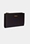 2804 Genuine Real Leather Snap Fastener Zippered Women's Wallet Flother Black - 2