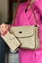 Large Size 5 Compartments 2 Straps Women's Crossbody Bag 2184 Sand Tan Combination - 2