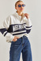 Women's White Zippered Turtleneck Printed Oversize Sweatshirt 60051007 - 5