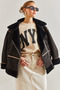 Women's Black Ribbed Laminated Long Coat 60051014 - 6