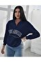 navy blue lossangeles printed high neck half zipper sweater - 3