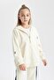 Girl's Hooded Back Printed Thick, Soft Inside Cardigan - 3