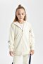 Girl's Hooded Back Printed Thick, Soft Inside Cardigan - 4