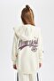 Girl's Hooded Back Printed Thick, Soft Inside Cardigan - 8