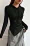 Hooded Side Drawstring Flexible Long Sleeve Thick Combed Cotton Knitted Blouse - 4