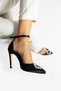 Limar Black Satin 10.5 Stiletto Pointed Toe Stone Detailed Women's Heeled Shoes
