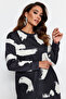 Black Patterned Crew Neck Scuba Knitted Sweatshirt TCTAW23TW00049 - 3