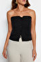 Siyah Slim Fit Straplez Crop Dokuma Yelek TWOAW24YE00034 - 6