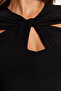 Siyah Cut Out ve Büzgü Detaylı Fitted/Vücuda Oturan Esnek Çıtçıtlı Örme Body TWOAW22BD0047 - 4