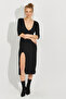 Women's Black Slit Camisole Midi Dress Yİ2497 - 6
