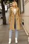 Women's Camel Buttoned Water-Repellent Belted Waist Belted Sleeve Trench Coat - 2