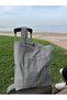 Gray Gingham Eco-Friendly Cloth Bag, Linen Arm and Shoulder Bag with Pocket, Unisex Shopping Bag