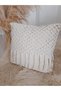 Macrame Knitted Linen Decorative Throw Pillow Cover Single - Pillow 43x43 Cm (Color Cream) - 2