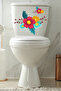 Yellow Red Turquoise Flowers Toilet Sticker Bathroom Sticker Set - 3