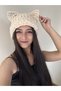 Cat Eared Puffy Beanie Gray Hand Knitted Winter Beanie Hat Hello Kitty
