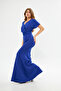 FLEXIBLE SCUBA FABRIC BLUE COLOR DOUBLE-BREASTED COLLAR BELT EVENING DRESS GL-686 582099 - 4