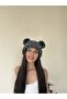 Bear Hat Beanie Plain Black Bear Eared Beanie Mask Winter Cap with Animal Figures Hand Knitted - 3