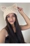 Cat Eared Puffy Beanie Gray Hand Knitted Winter Beanie Hat Hello Kitty - 4