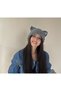 Cat Eared Puffy Beanie Gray Hand Knitted Winter Beanie Hat Hello Kitty - 2