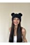 Bear Hat Puffy Beanie Black Bear Eared Beanie Hat Winter Cap Animal Figured Beanie - 3