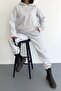 Three Thread Fabric Kangaroo Pocket Hooded Sweatshirt and High Waist Bottom Gray Sports Tracksuit Set 400 - 2
