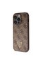 iPhone 14 Pro Max Compatible Case Guess Licensed Pu Leather with Rhinestone Triangle Logo 4g Pattern Brown - 3