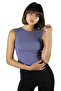 Purple Fitted Crop Halter Neck Ribbed Stretch Knitted Blouse Athlete
