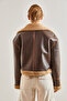 Women's Dark Brown Collared Belted Laminated Jacket 2289 - 3