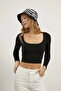 Women's Square Neck Ribbed Camisole Crop Long Sleeve Blouse