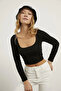 Women's Square Neck Ribbed Camisole Crop Long Sleeve Blouse - 3