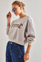 Women's Beige Printed Three Thread Ribbed Sweatshirt 60041012 - 3