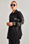 Women's Black Two-Pocket Embroidered Buttoned Cashmere Shirt 60041018 - 4