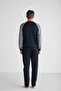 Men's Long Sleeve Navy Blue Pajamas Set C1T8N7O12 - 3