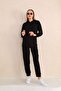 Black Maternity and Maternity Hooded Sweatshirt Tracksuit Set - 2